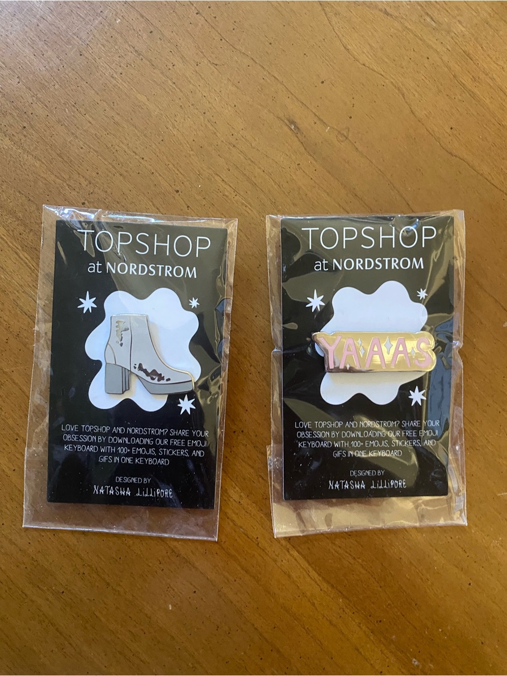 Topshop silver & White Platform Boot Enamel Pin and YAAAS pin sold together. NWT